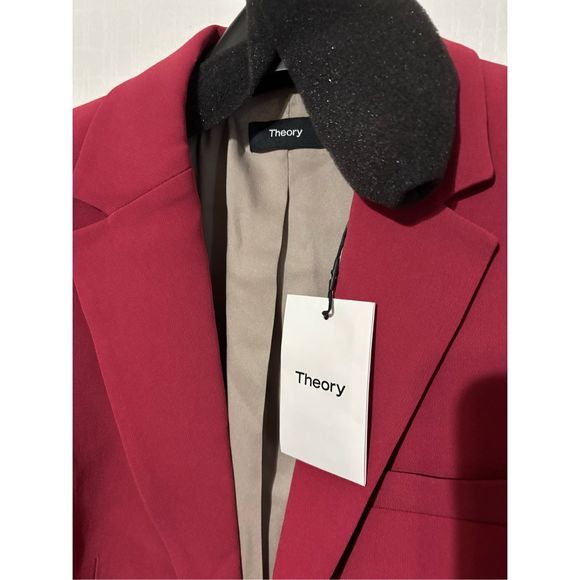 Brand New Theory Women's Size 2 Red Classic Cut Single Button Blazer Jacket Coat - Picture 4 of 7